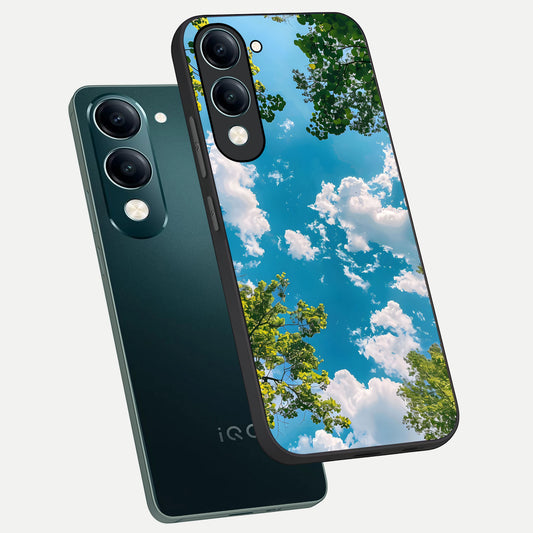 Green Moon Energy phone case for iQOO Z10 Lite showing premium glass back cover with detailed artwork