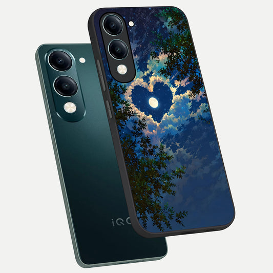Heart With Moon Sky phone case for iQOO Z10 lite showing premium glass back cover with detailed artwork