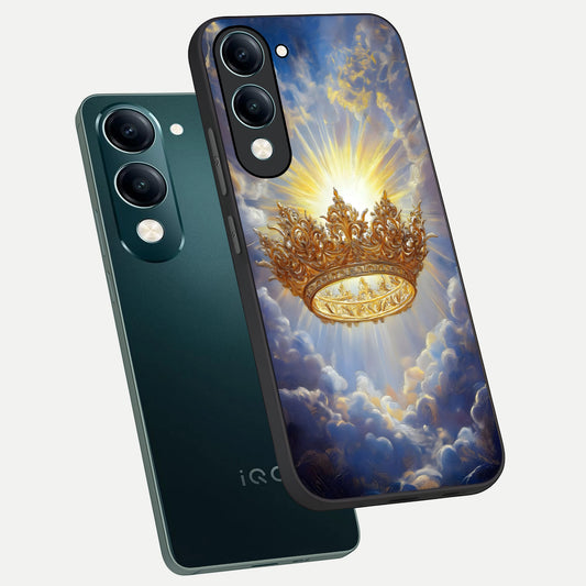 Heavenly Crown Light phone case for iQOO Z10 lite showing premium glass back cover with detailed artwork