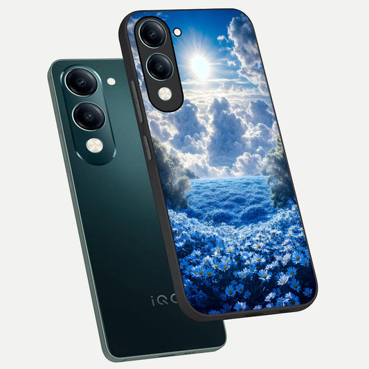 Heavenly Daisy Horizon phone case for iQOO Z10 Lite showing premium glass back cover with detailed artwork