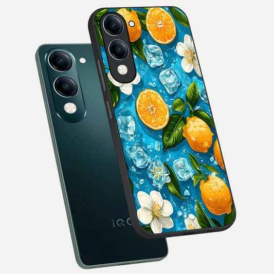 Ice Cube With Orange phone case for iQOO Z10 lite showing premium glass back cover with detailed artwork