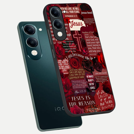 Jesus Love Heals phone case for iQOO Z10 lite showing premium glass back cover with detailed artwork