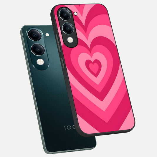Layered Love Hearts phone case for iQOO Z10 lite showing premium glass back cover with detailed artwork