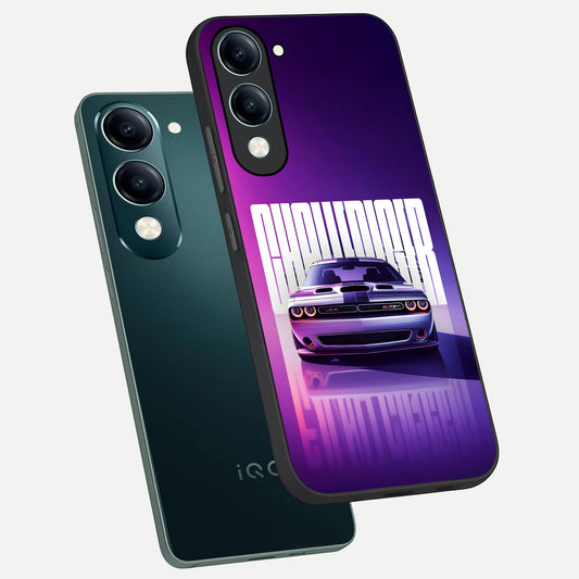 Midnight Muscle Ride phone case for iQOO Z10 lite showing premium glass back cover with detailed artwork