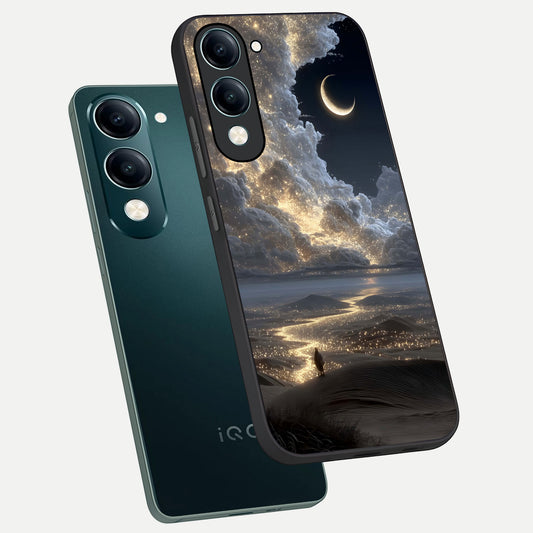 Moonlight Spark Path phone case for iQOO Z10 Lite showing premium glass back cover with detailed artwork