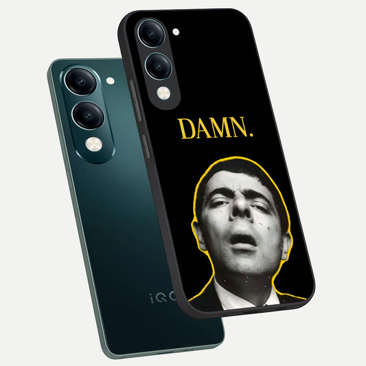 Mr Bean Damn phone case for iQOO Z10 lite showing premium glass back cover with detailed artwork