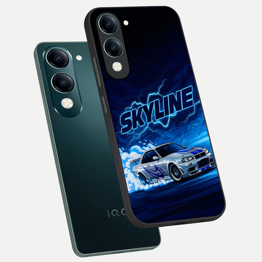 Neon Drift Beast phone case for iQOO Z10 lite showing premium glass back cover with detailed artwork