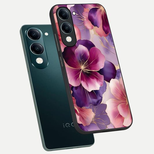 Pink Bouquet Florals phone case for iQOO Z10 Lite showing premium glass back cover with detailed artwork