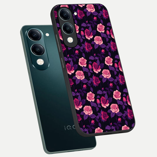 Rose Garden Twilight phone case for iQOO Z10 Lite showing premium glass back cover with detailed artwork
