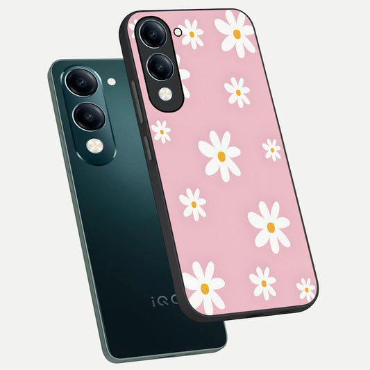 Soft Daisy Bliss phone case for iQOO Z10 Lite showing premium glass back cover with detailed artwork