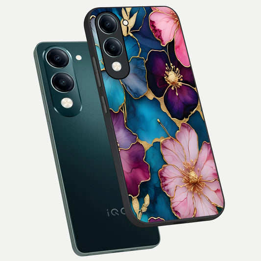 Sparkle Floral phone case for iQOO Z10 Lite showing premium glass back cover with detailed artwork