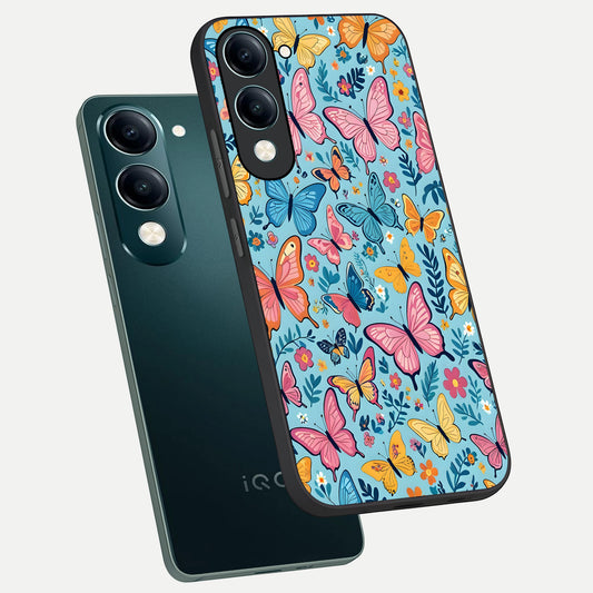 Spring Wing Garden phone case for iQOO Z10 Lite showing premium glass back cover with detailed artwork