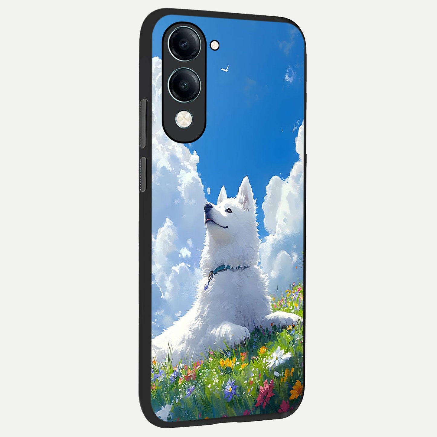Blissful Cloud Pup back cover for iQOO Z10 Lite slim fit glass case with vibrant aesthetic design