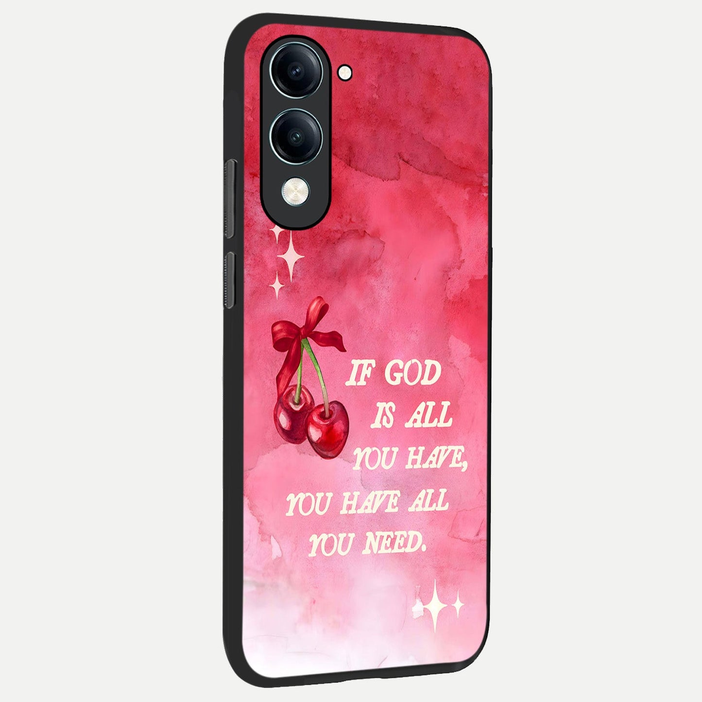 Cherry Quote back cover for iQOO Z10 lite slim fit glass case with vibrant aesthetic design