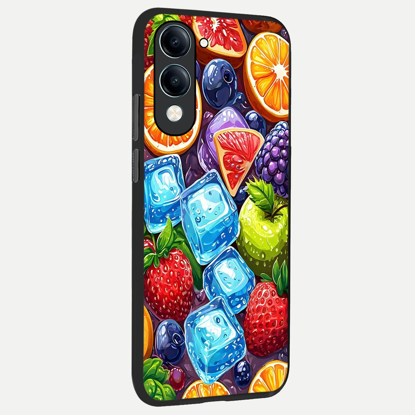 Colorful Fruits with Ice back cover for iQOO Z10 lite slim fit glass case with vibrant aesthetic design