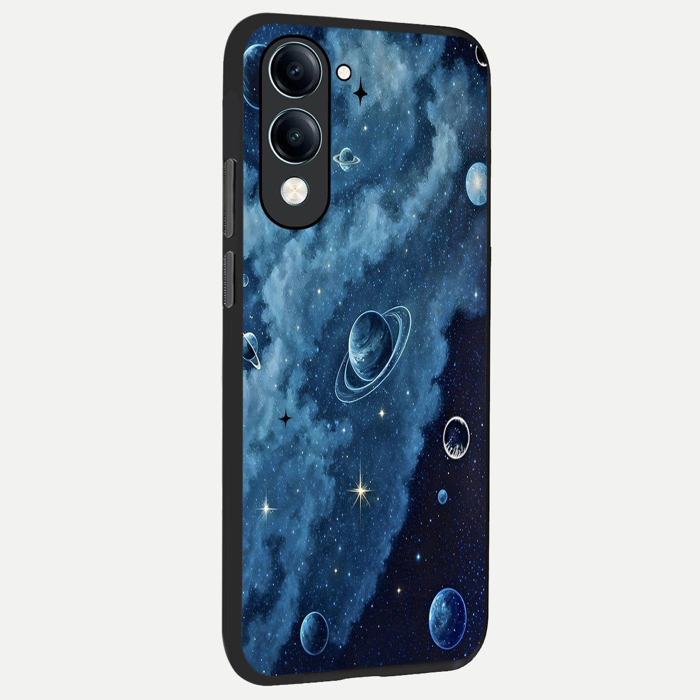 Galaxy Dream Space back cover for iQOO Z10 lite slim fit glass case with vibrant aesthetic design