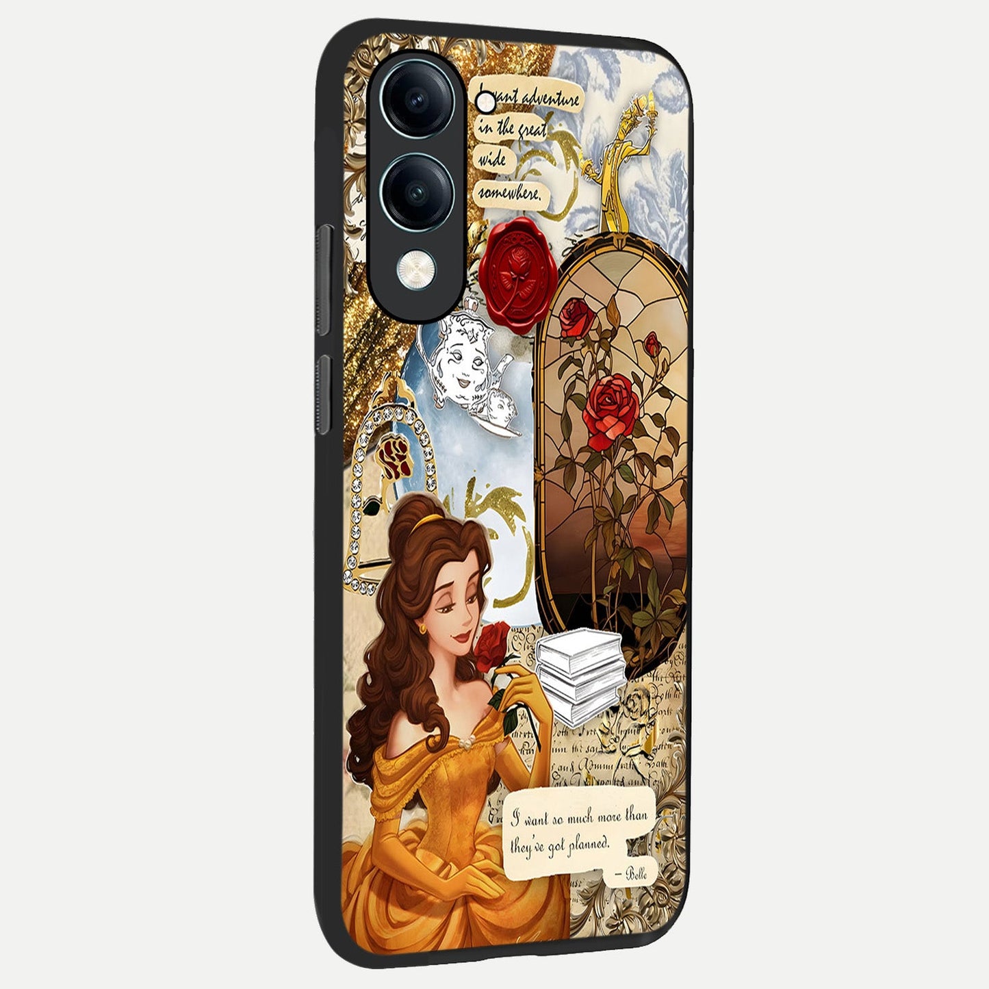 Golden Dream Belle back cover for iQOO Z10 lite slim fit glass case with vibrant aesthetic design