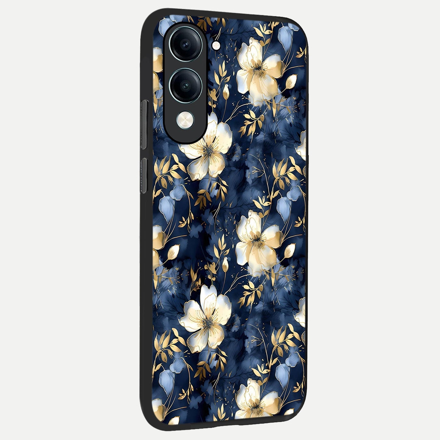 Golden Midnight Bloom back cover for iQOO Z10 Lite slim fit glass case with vibrant aesthetic design