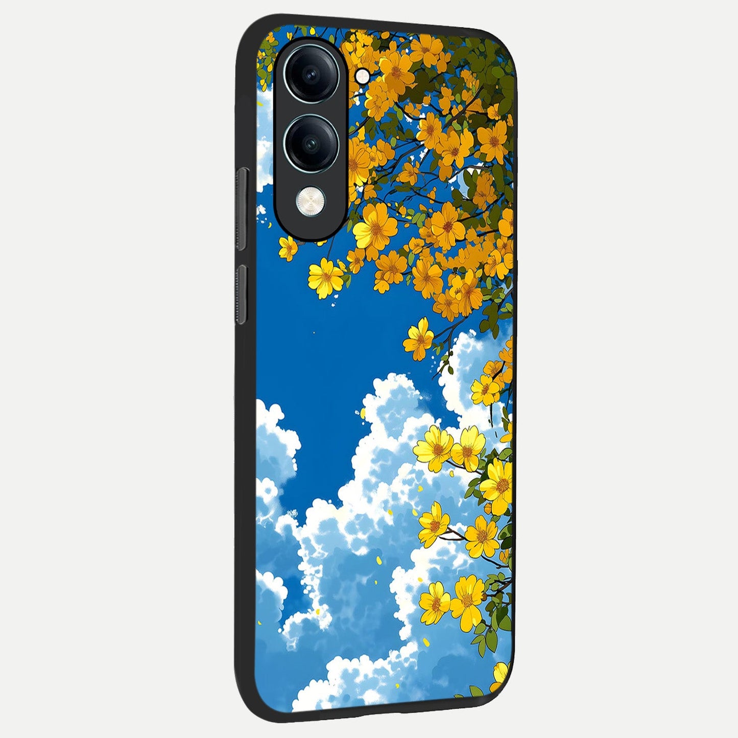 Golden Petal Sky back cover for iQOO Z10 Lite slim fit glass case with vibrant aesthetic design