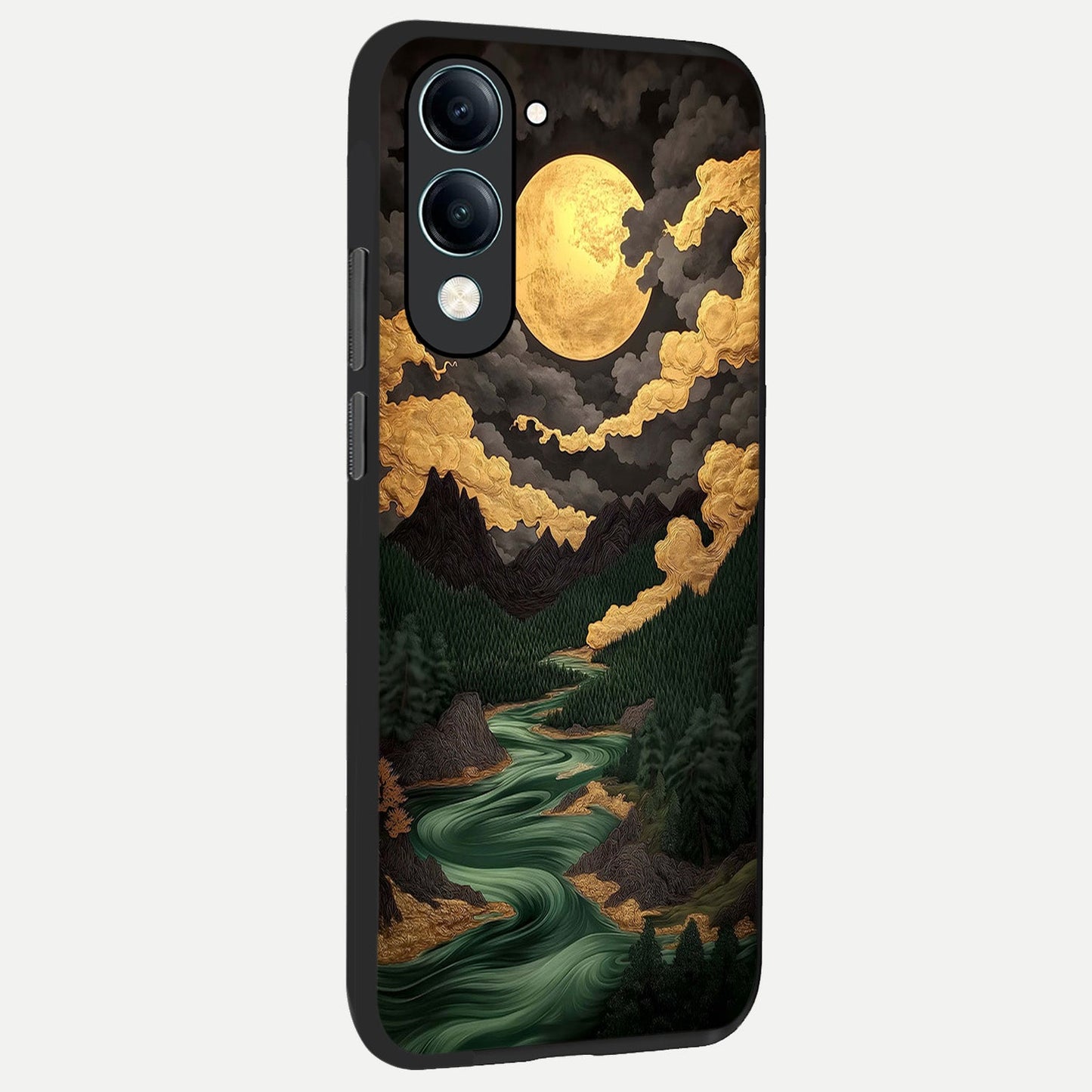 Golden River Moon back cover for iQOO Z10 Lite slim fit glass case with vibrant aesthetic design
