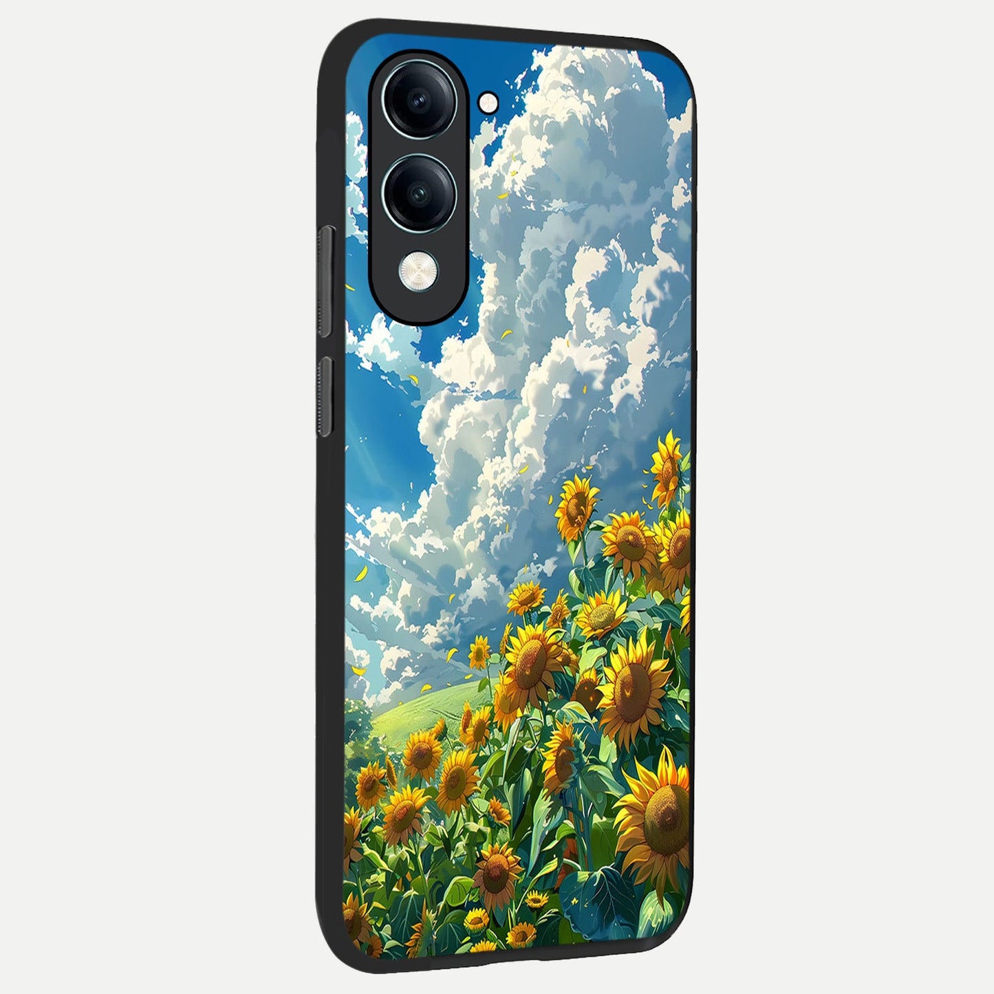 Golden Sun Glory back cover for iQOO Z10 Lite slim fit glass case with vibrant aesthetic design
