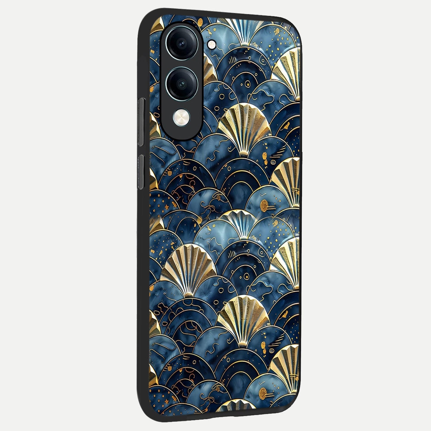 Golden Wave Luxe back cover for iQOO Z10 lite slim fit glass case with vibrant aesthetic design