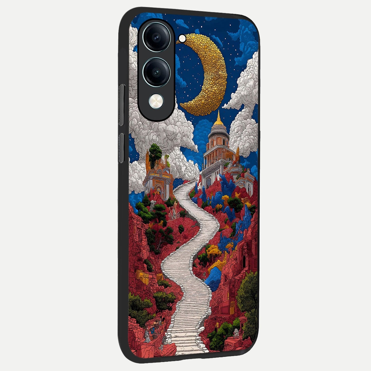 Heavenly Moon Path back cover for iQOO Z10 lite slim fit glass case with vibrant aesthetic design
