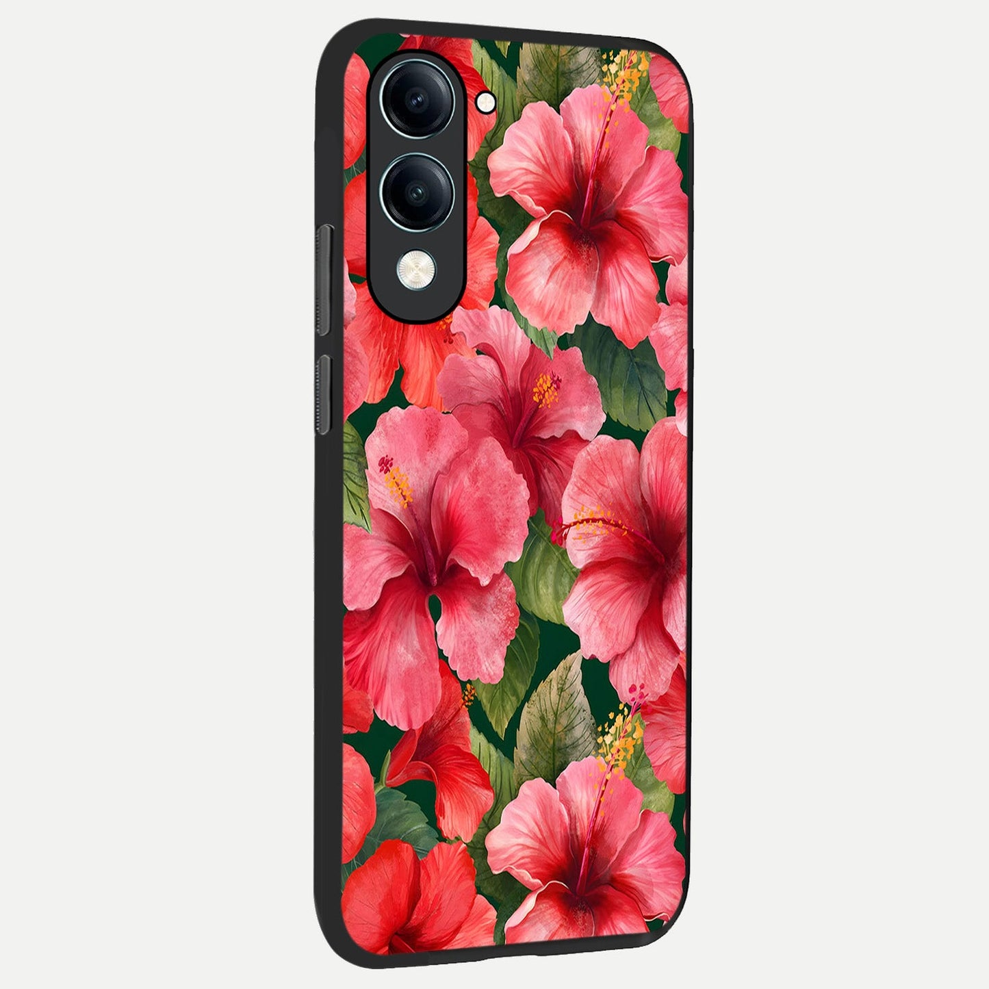Hibiscus Pattern back cover for iQOO Z10 Lite slim fit glass case with vibrant aesthetic design