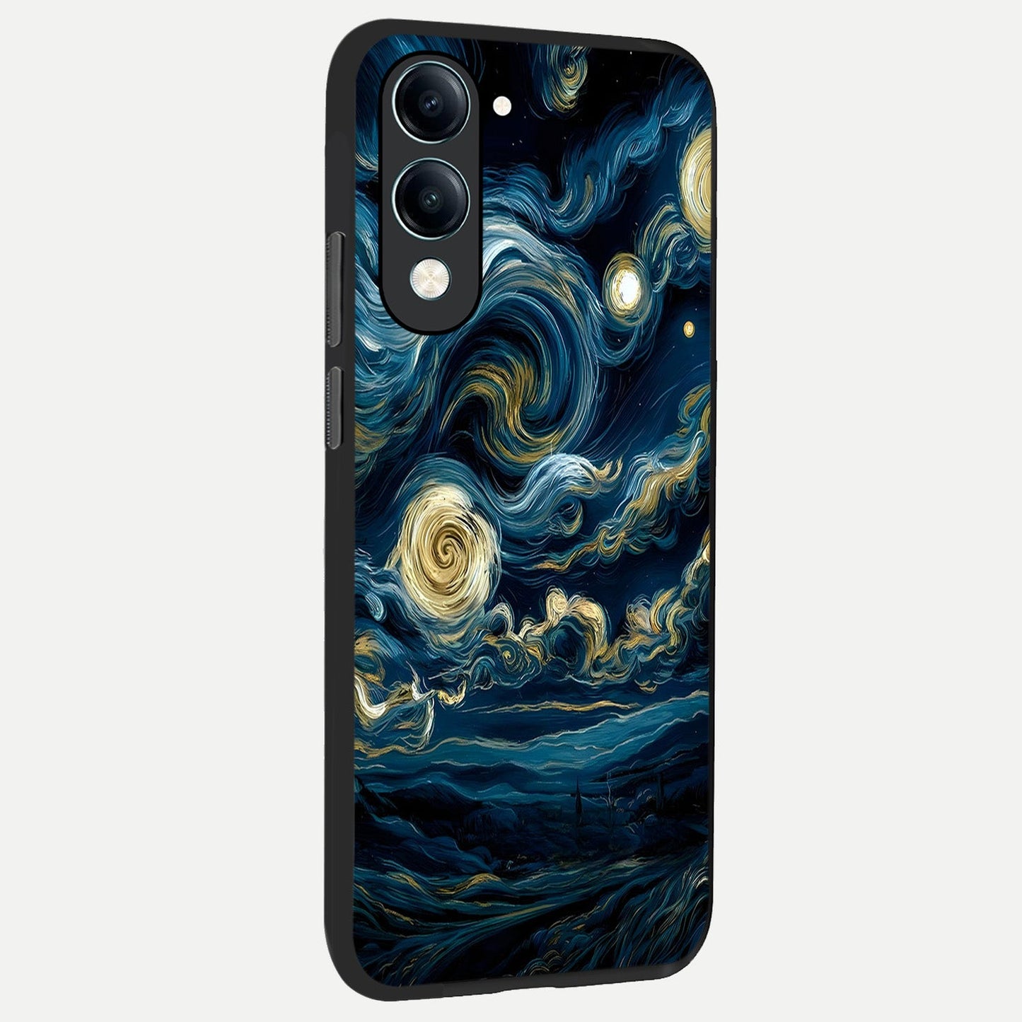 Midnight Sky Whirl back cover for iQOO Z10 lite slim fit glass case with vibrant aesthetic design