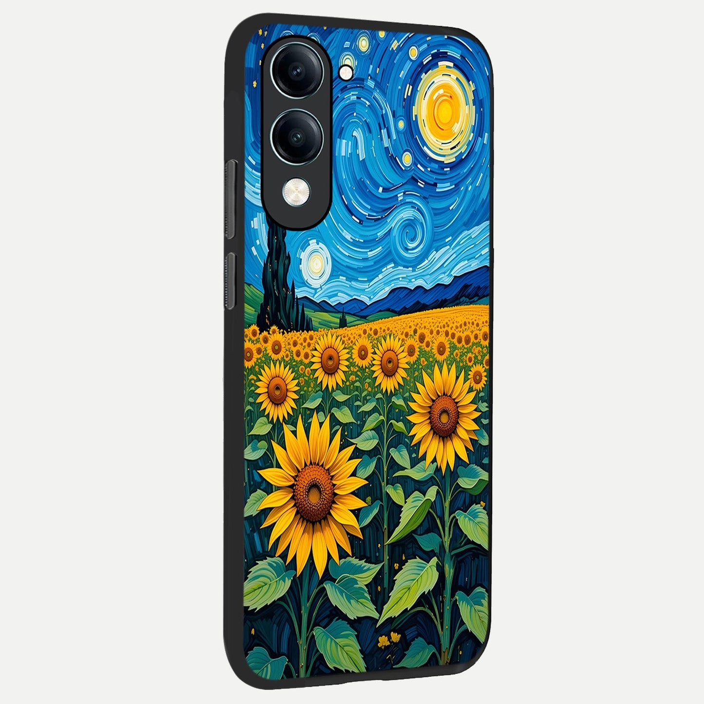 Starry Sunflower Dreams back cover for iQOO Z10 Lite slim fit glass case with vibrant aesthetic design