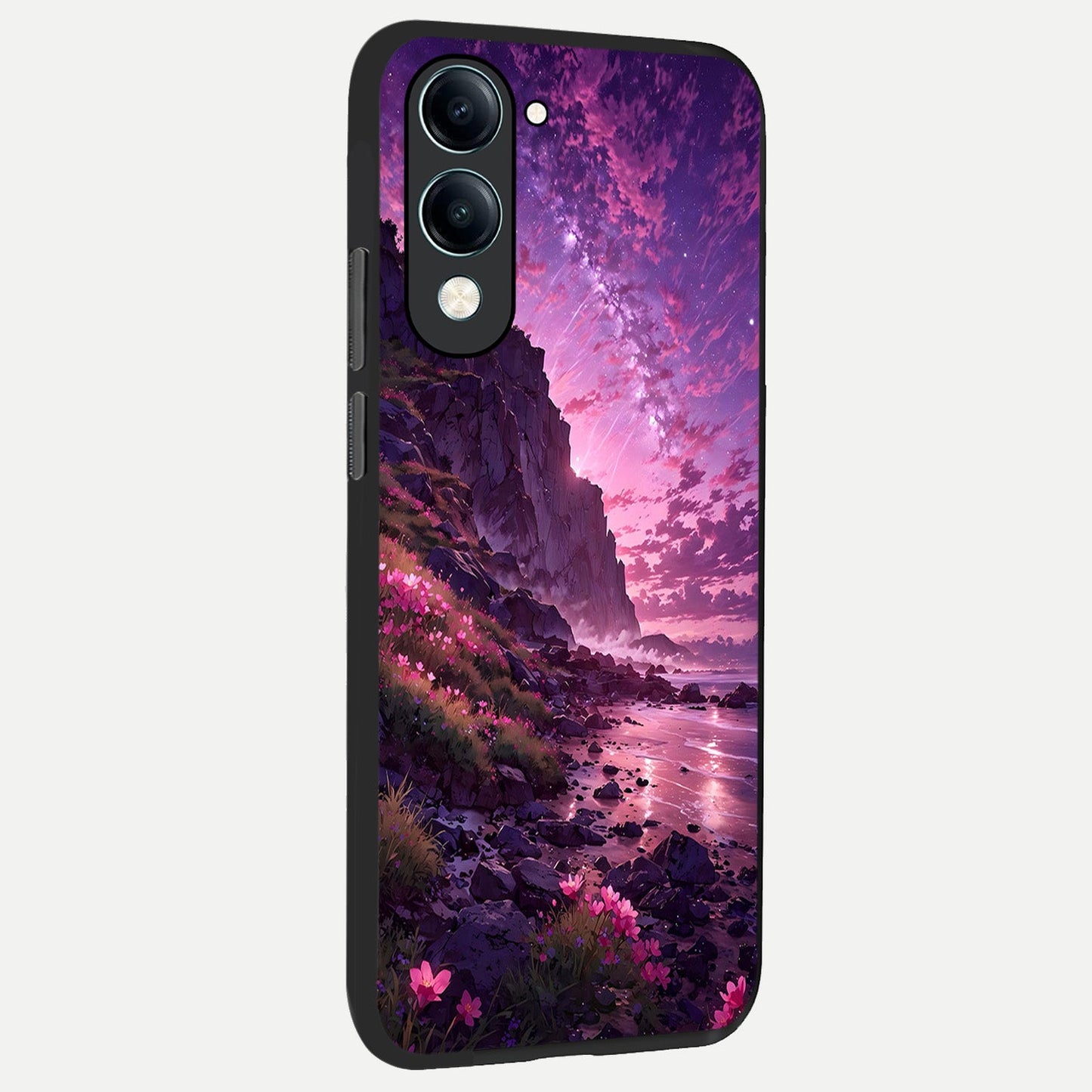 Twilight Blossom Coast back cover for iQOO Z10 Lite slim fit glass case with vibrant aesthetic design