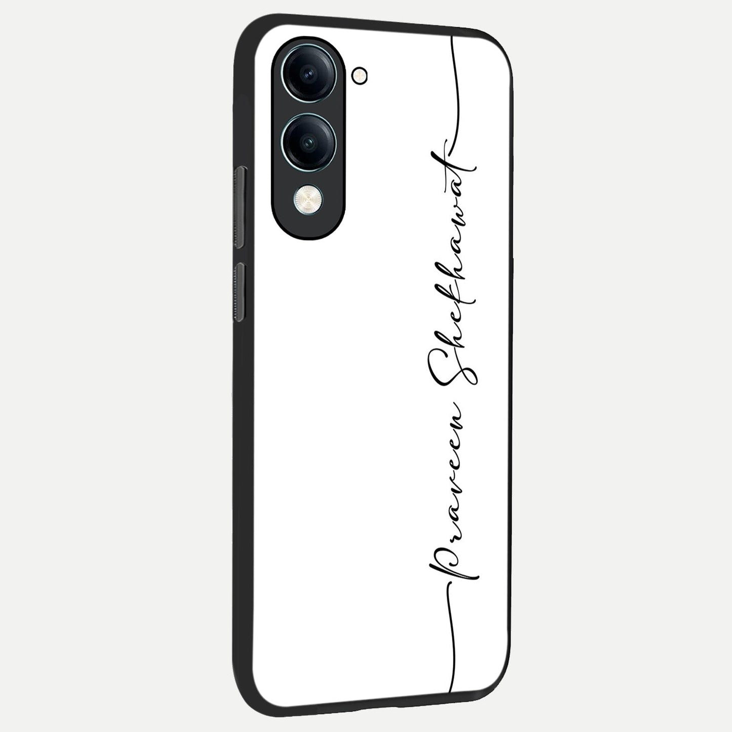 White Tune Custom Name back cover for iQOO Z10 lite slim fit personalized glass case with aesthetic design