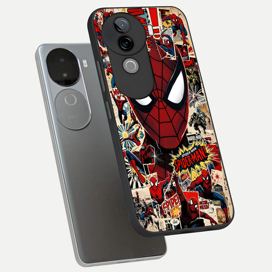 Aesthetic Wonder Spider phone case for iQOO Z9s showing premium glass back cover with detailed artwork