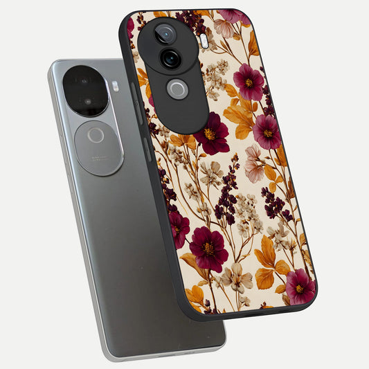 Autumn Wine Bloom phone case for iQOO Z9s showing premium glass back cover with detailed artwork