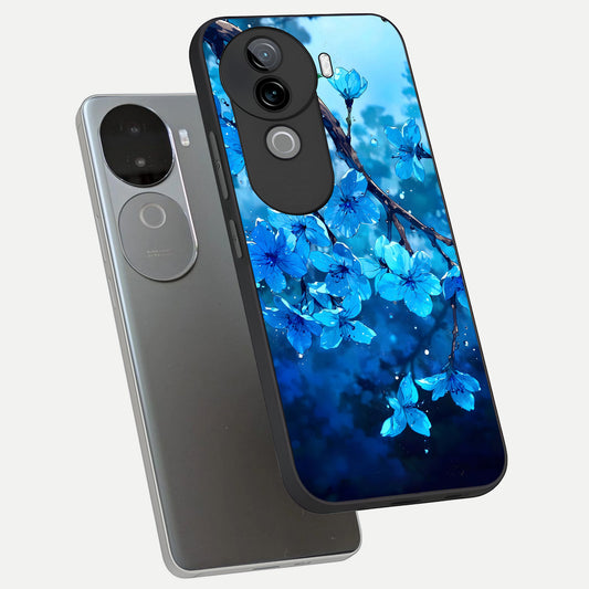 Blue Blossoms Branch phone case for iQOO Z9s showing premium glass back cover with detailed artwork