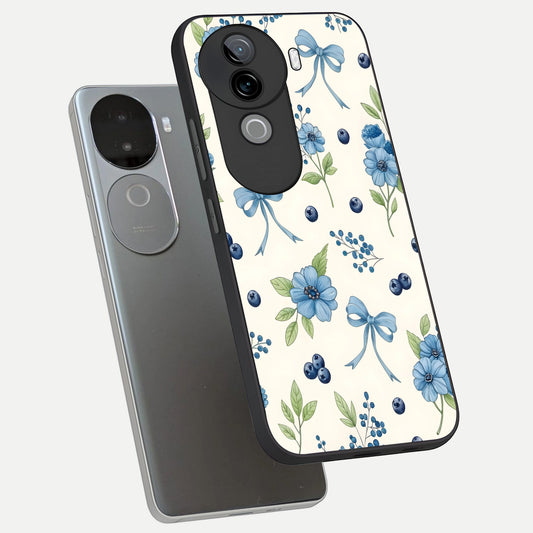 Blue Flower And Bow phone case for iQOO Z9s showing premium glass back cover with detailed artwork