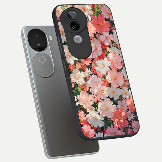 Blush Bloom Field phone case for iQOO Z9s showing premium glass back cover with detailed artwork