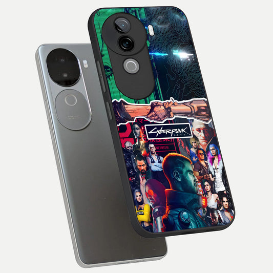 CYBERPUNK Legacy phone case for iQOO Z9s showing premium glass back cover with detailed artwork