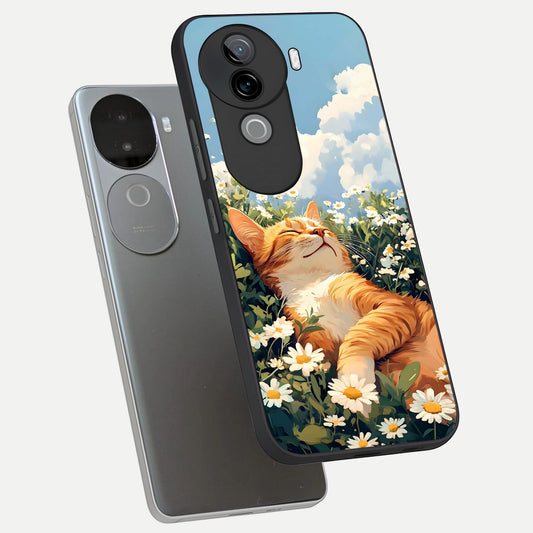 Cat And Flowers View phone case for iQOO Z9s showing premium glass back cover with detailed artwork