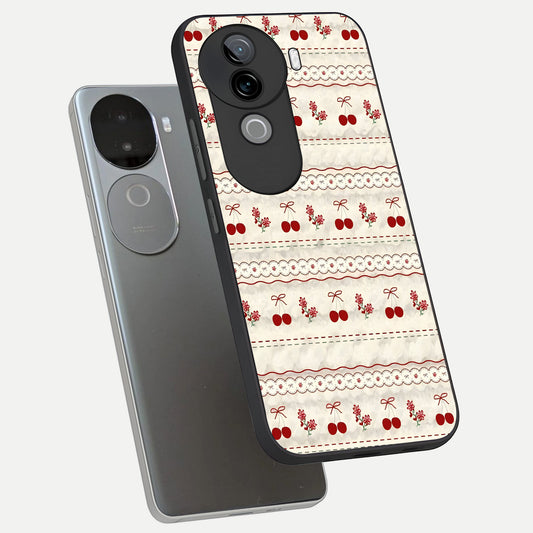 Cherry Bloom Charm phone case for iQOO Z9s showing premium glass back cover with detailed artwork