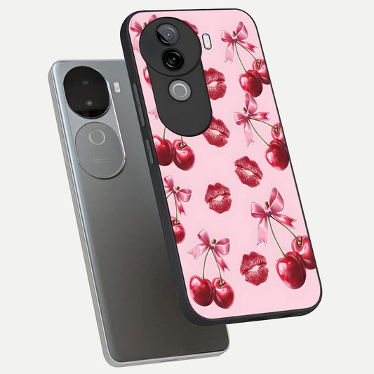 Cherry With Lips phone case for iQOO Z9s showing premium glass back cover with detailed artwork