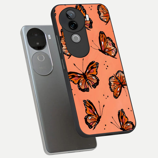 Coral Wing Butterfly phone case for iQOO Z9s showing premium glass back cover with detailed artwork