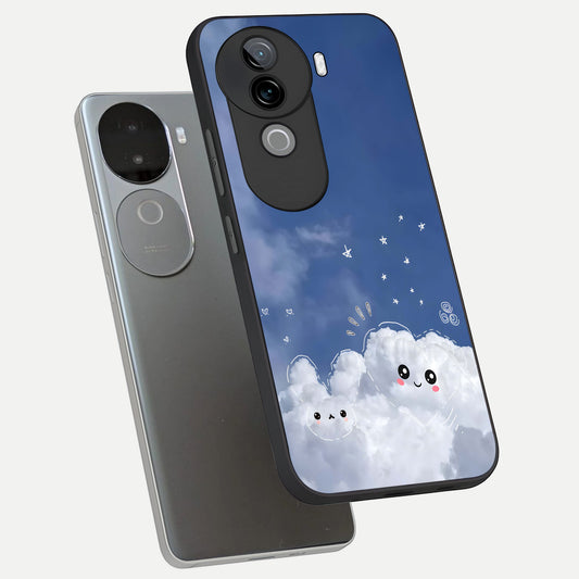 Cute Blossom Cloud phone case for iQOO Z9s showing premium glass back cover with detailed artwork