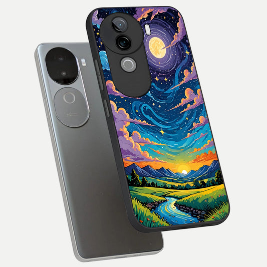 Dreamy Night Landscape phone case for iQOO Z9s showing premium glass back cover with detailed artwork