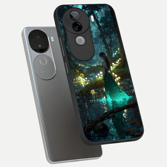 Enchanted Forest Glow phone case for iQOO Z9s showing premium glass back cover with detailed artwork