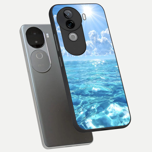 Endless Ocean Horizon phone case for iQOO Z9s showing premium glass back cover with detailed artwork