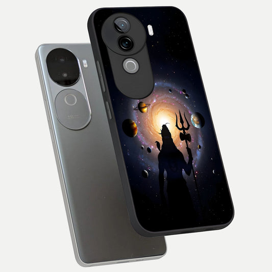 Galactic Shiva Vision phone case for iQOO Z9s showing premium glass back cover with detailed artwork