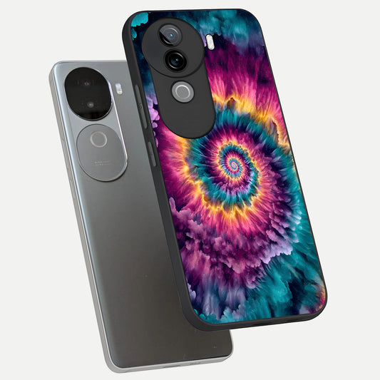 Galactic Spiral Burst phone case for iQOO Z9s showing premium glass back cover with detailed artwork