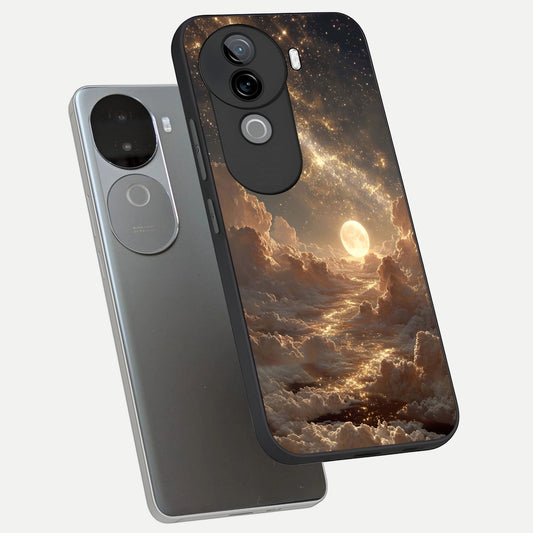 Golden Sky Dream phone case for iQOO Z9s showing premium glass back cover with detailed artwork