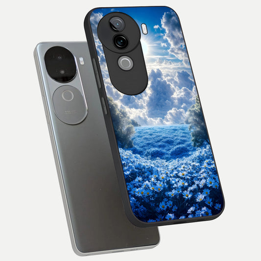 Heavenly Daisy Horizon phone case for iQOO Z9s showing premium glass back cover with detailed artwork
